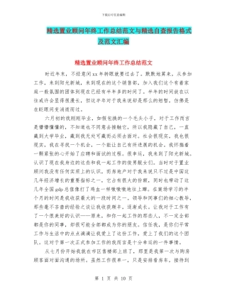 精选置业顾问年终工作总结范文与精选自查报告格式及范文汇编