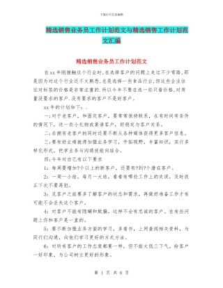 精选销售业务员工作计划范文与精选销售工作计划范文汇编