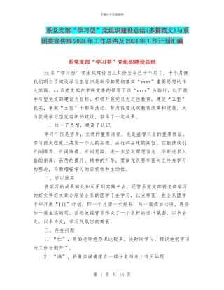 系党支部“学习型”党组织建设总结与系团委宣传部2024年工作总结及2024年工作计划汇编