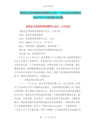 系团总支参观青岛网通等大企业、公司总结与系统员2024年个人总结范文汇编