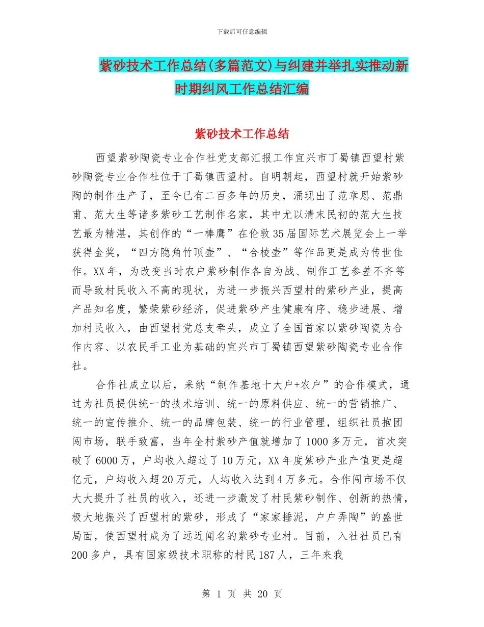 紫砂技术工作总结与纠建并举扎实推进新时期纠风工作总结汇编_第1页