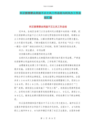 纠正损害群众利益不正之风工作总结与纠风办工作总结汇编