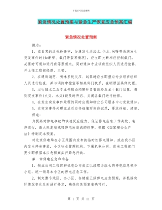 紧急情况处置预案与紧急生产恢复应急预案汇编