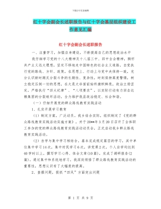 红十字会副会长述职报告与红十字会基层组织建设工作意见汇编