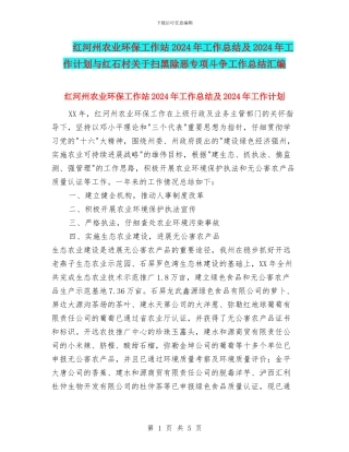 红河州农业环保工作站2024年工作总结及2024年工作计划与红石村关于扫黑除恶专项斗争工作总结汇编