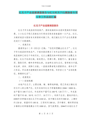 红瓜子产业发展调查报告与红石村关于扫黑除恶专项斗争工作总结汇编