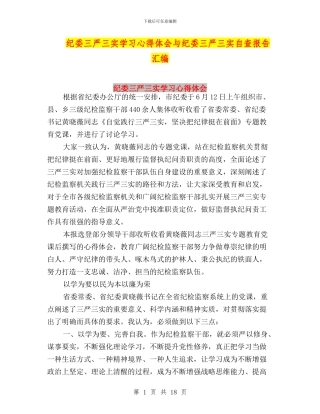 纪委三严三实学习心得体会与纪委三严三实自查报告汇编