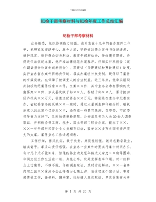 纪检干部考察材料与纪检年度工作总结汇编