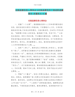 纪检监察信息心得体会与纪检监察党员干部述职述廉报告汇编