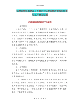 纪检监察组织建设工作意见与纪检监察规范化建设工作意见汇编