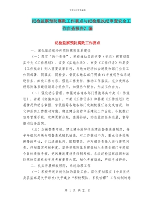 纪检监察预防腐败工作要点与纪检组执纪审查安全工作自查报告汇编