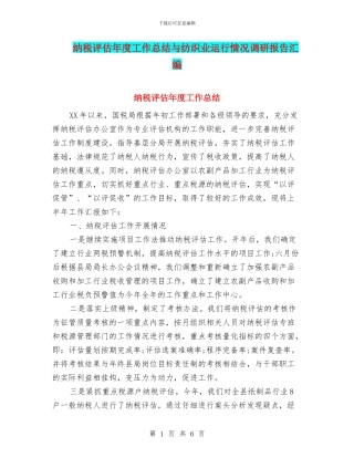 纳税评估年度工作总结与纺织业运行情况调研报告汇编