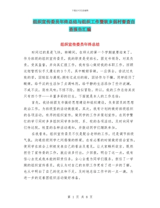 组织宣传委员年终总结与组织工作暨软乡弱村督查自查报告汇编