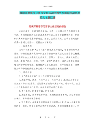 组织开展春节元宵节文化活动的报告与组织活动总结范文4篇汇编
