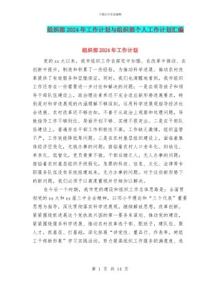组织部2024年工作计划与组织部个人工作计划汇编