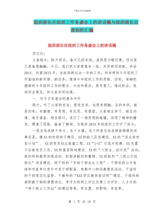 组织部长在组织工作务虚会上的讲话稿与组织部长自查剖析汇编
