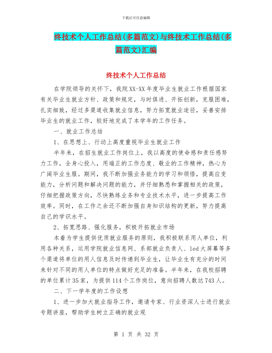 终技术个人工作总结与终技术工作总结(多篇范文)汇编_第1页
