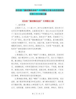 经信委“庸政懒政怠政”专项整治方案与经信委招商引资工作方案汇编