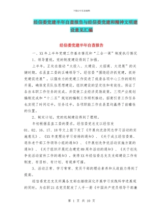 经信委党建半年自查报告与经信委党建和精神文明建设意见汇编