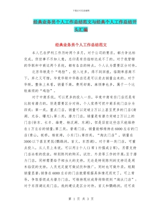 经典业务员个人工作总结范文与经典个人工作总结开头汇编