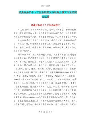 经典业务员个人工作总结范文与经典人事工作总结范文汇编