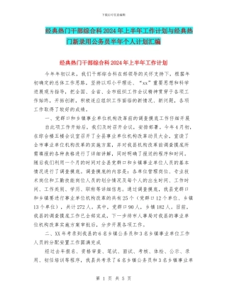 经典热门干部综合科2024年上半年工作计划与经典热门新录用公务员半年个人计划汇编