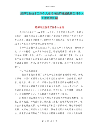 经济专业技术工作个人总结与经济发展投资公司个人工作总结汇编