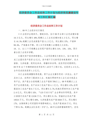 经济委员会工作总结和工作计划与经济局党廉建设年终工作汇报汇编