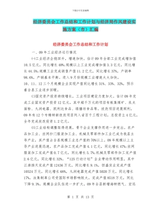 经济委员会工作总结和工作计划与经济局作风建设实施方案汇编