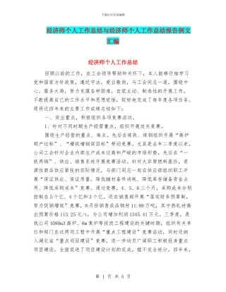经济师个人工作总结与经济师个人工作总结报告例文汇编
