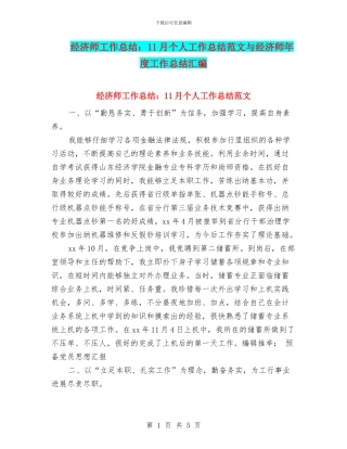 经济师工作总结：11月个人工作总结范文与经济师年度工作总结汇编