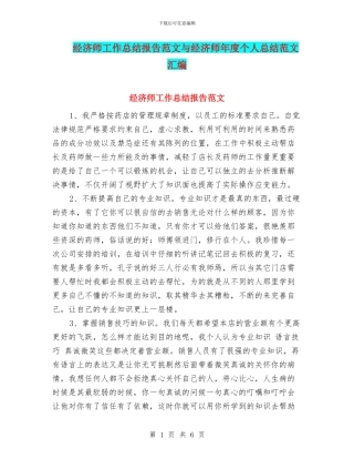 经济师工作总结报告范文与经济师年度个人总结范文汇编