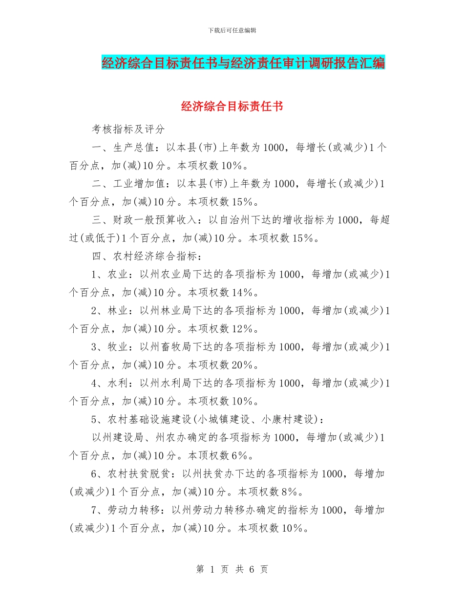 经济综合目标责任书与经济责任审计调研报告汇编_第1页