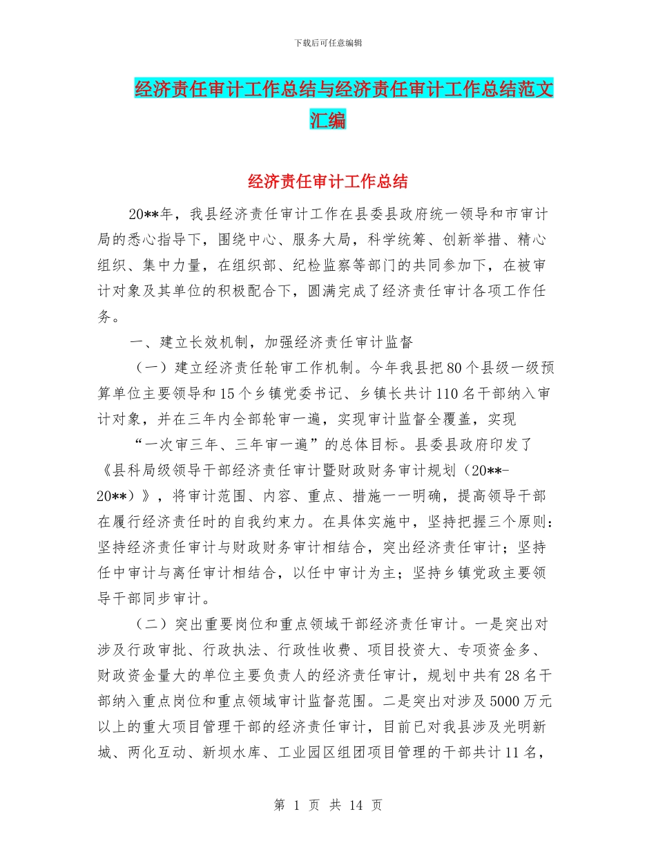 经济责任审计工作总结与经济责任审计工作总结范文汇编_第1页