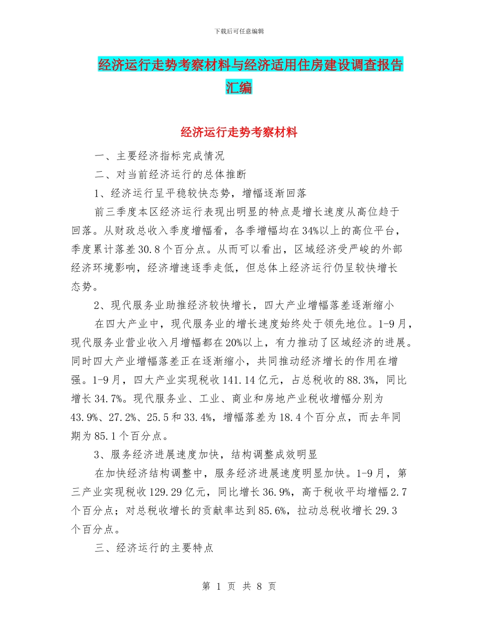 经济运行走势考察材料与经济适用住房建设调查报告汇编_第1页