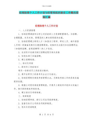 经理助理个人工作计划与经管局组织建设工作整改措施汇编