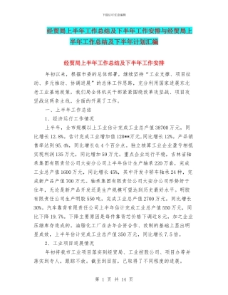 经贸局上半年工作总结及下半年工作安排与经贸局上半年工作总结及下半年计划汇编