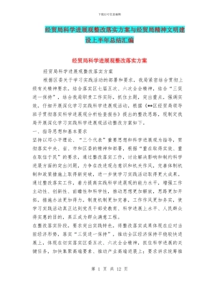经贸局科学发展观整改落实方案与经贸局精神文明建设上半年总结汇编