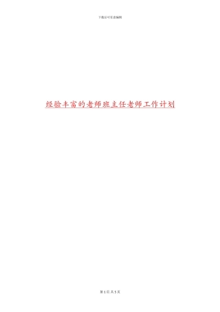 经验丰富的教师班主任老师工作计划