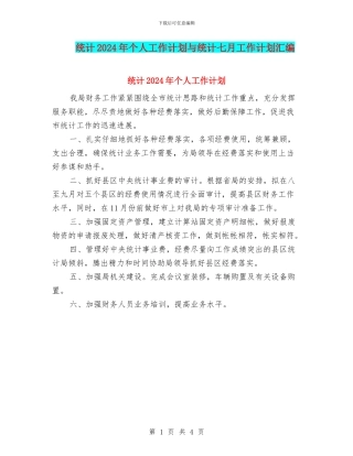 统计2024年个人工作计划与统计七月工作计划汇编