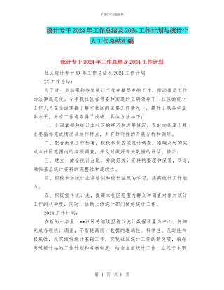 统计专干2024年工作总结及2024工作计划与统计个人工作总结汇编