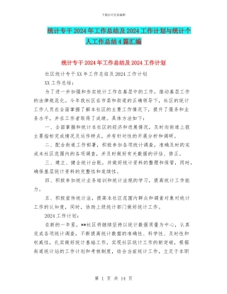 统计专干2024年工作总结及2024工作计划与统计个人工作总结4篇汇编
