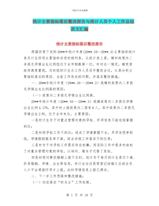 统计主要指标落后整改报告与统计人员个人工作总结范文汇编