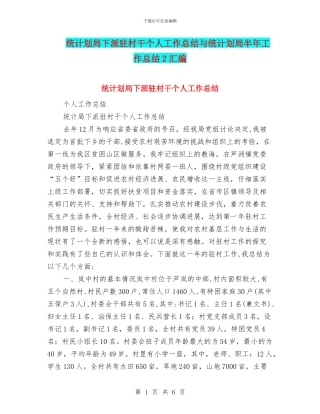 统计划局下派驻村干个人工作总结与统计划局半年工作总结2汇编