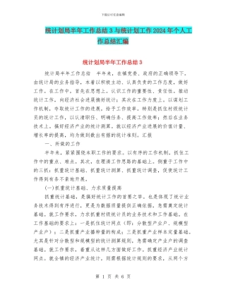 统计划局半年工作总结3与统计划工作2024年个人工作总结汇编
