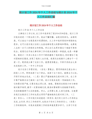 统计划工作2024年个人工作总结与统计员2024年个人工作总结汇编