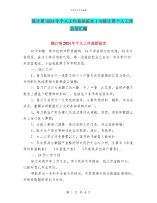 统计员2024年个人工作总结范文1与统计员个人工作总结汇编