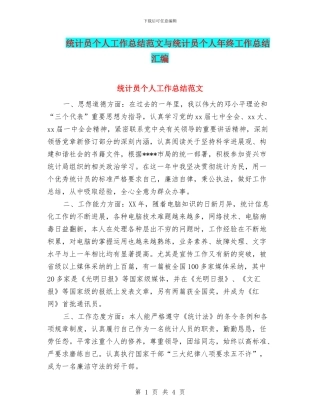 统计员个人工作总结范文与统计员个人年终工作总结汇编