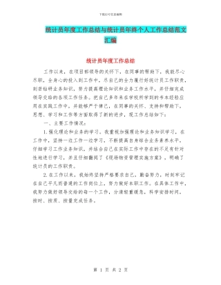 统计员年度工作总结与统计员年终个人工作总结范文汇编