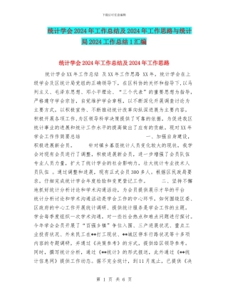 统计学会2024年工作总结及2024年工作思路与统计局2024工作总结1汇编